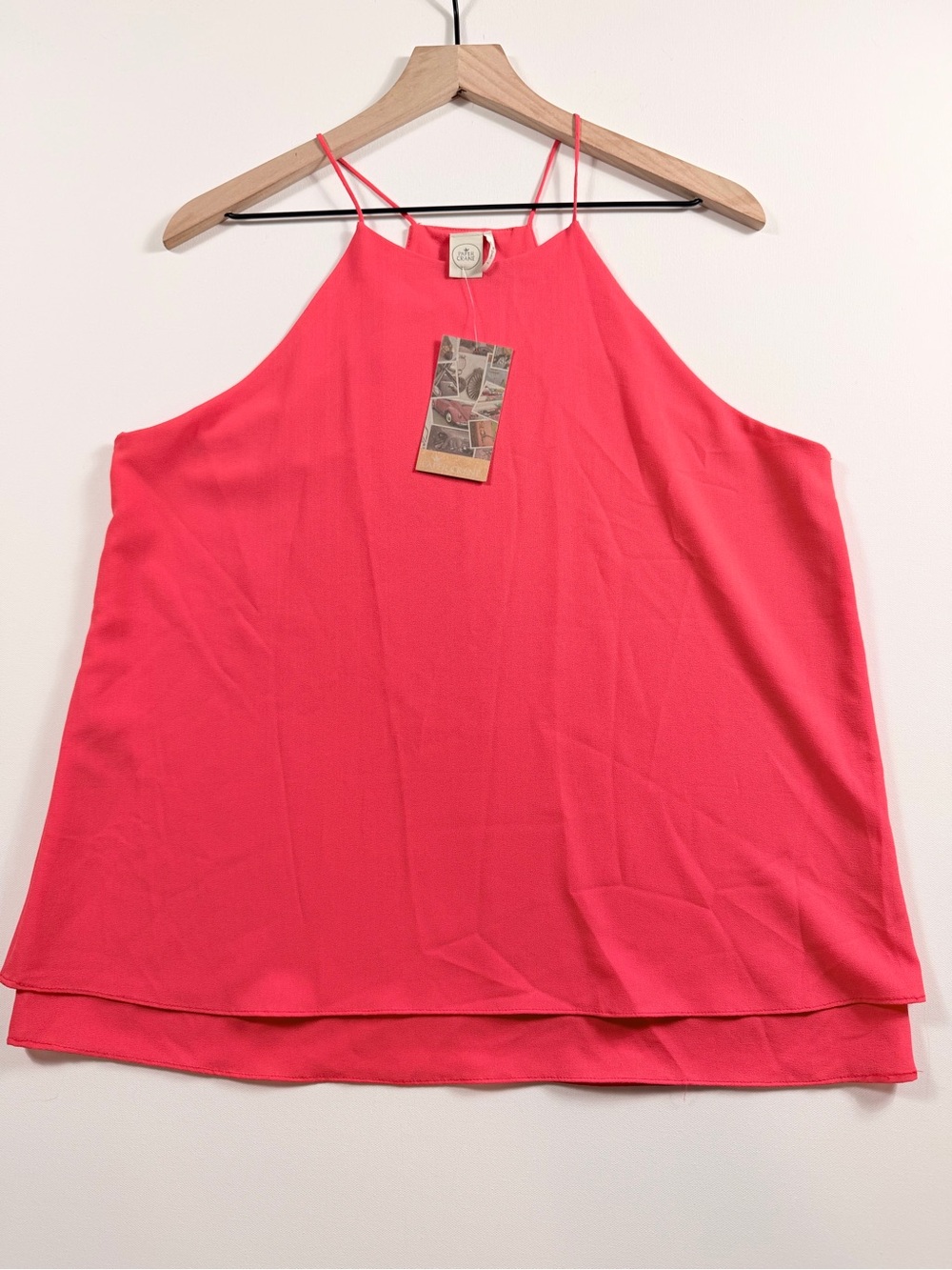 Paper Crane Coral Swing Cami Tank Top L Flowy Layered Hem NWT